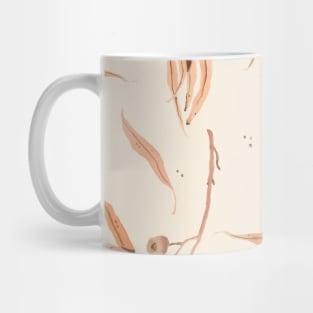 Watercolor autumn leaves on branches in pastel colors, transparent background Mug